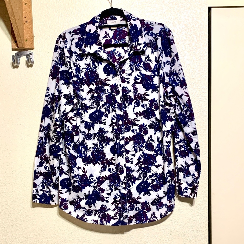 LOFT Navy,Purple and White Floral Blouse